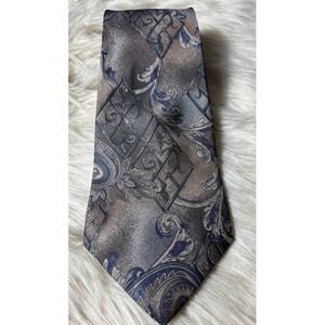 Henry Grethel Silk Tie Gray Brown Blue Woven Italy USA Classic